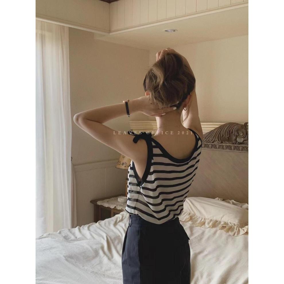 MS757 Áo ba lỗ nữ kẻ ngang buộc dây vai