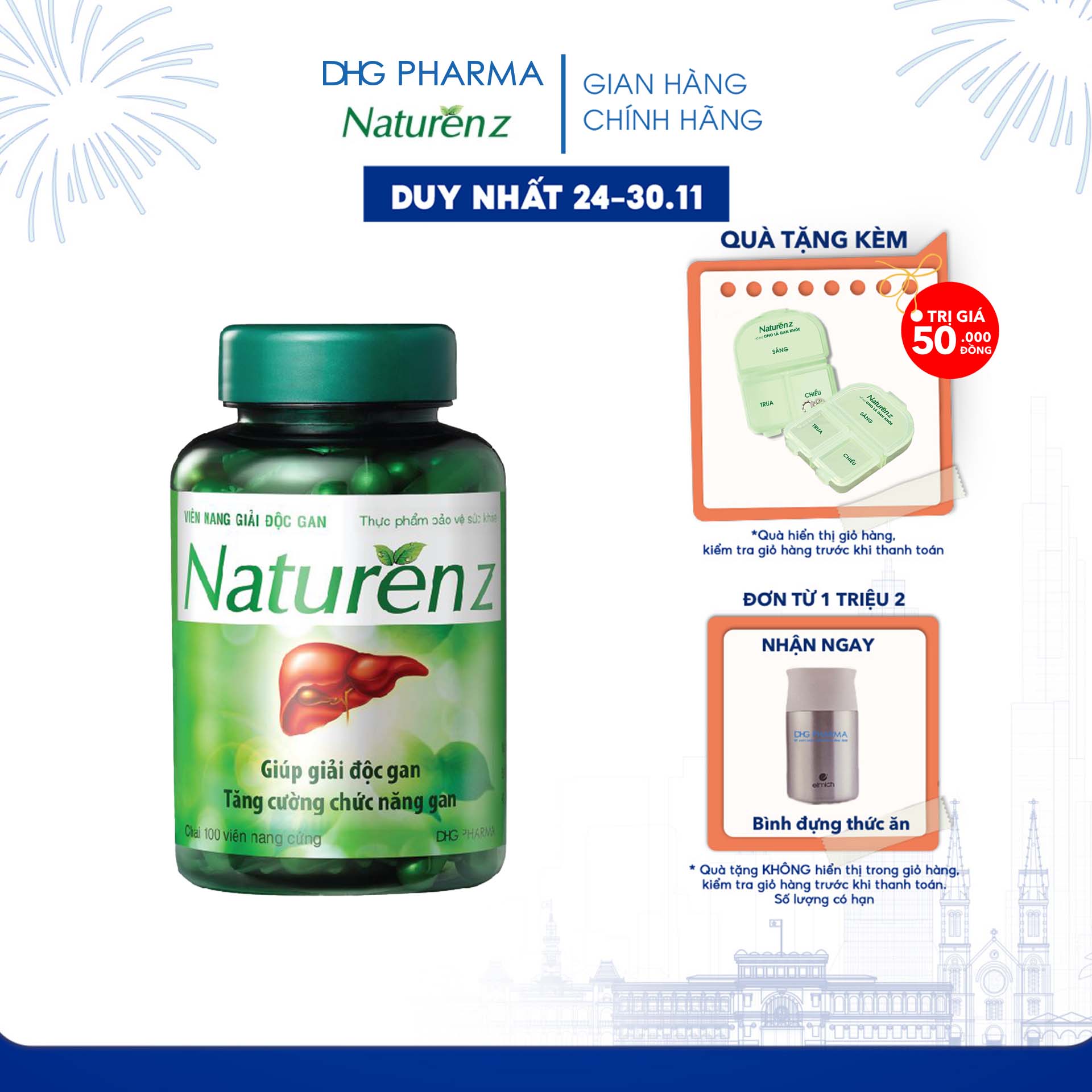 TPCN Naturenz hỗ trợ hạ men gan Hộp 1 chai x 100 viên - Chính hãng DHG Pharma