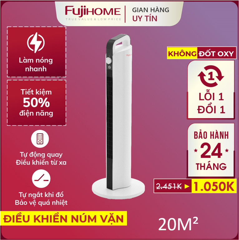 Máy Sưởi Gốm Nhật Bản Fh2000M Không Khô Da Fujihome, Máy Sưởi Ấm Điện Không Đốt Oxy Tiết Kiệm Điện Tự Ngắt Không Dầu - Hàng Nhập Khẩu