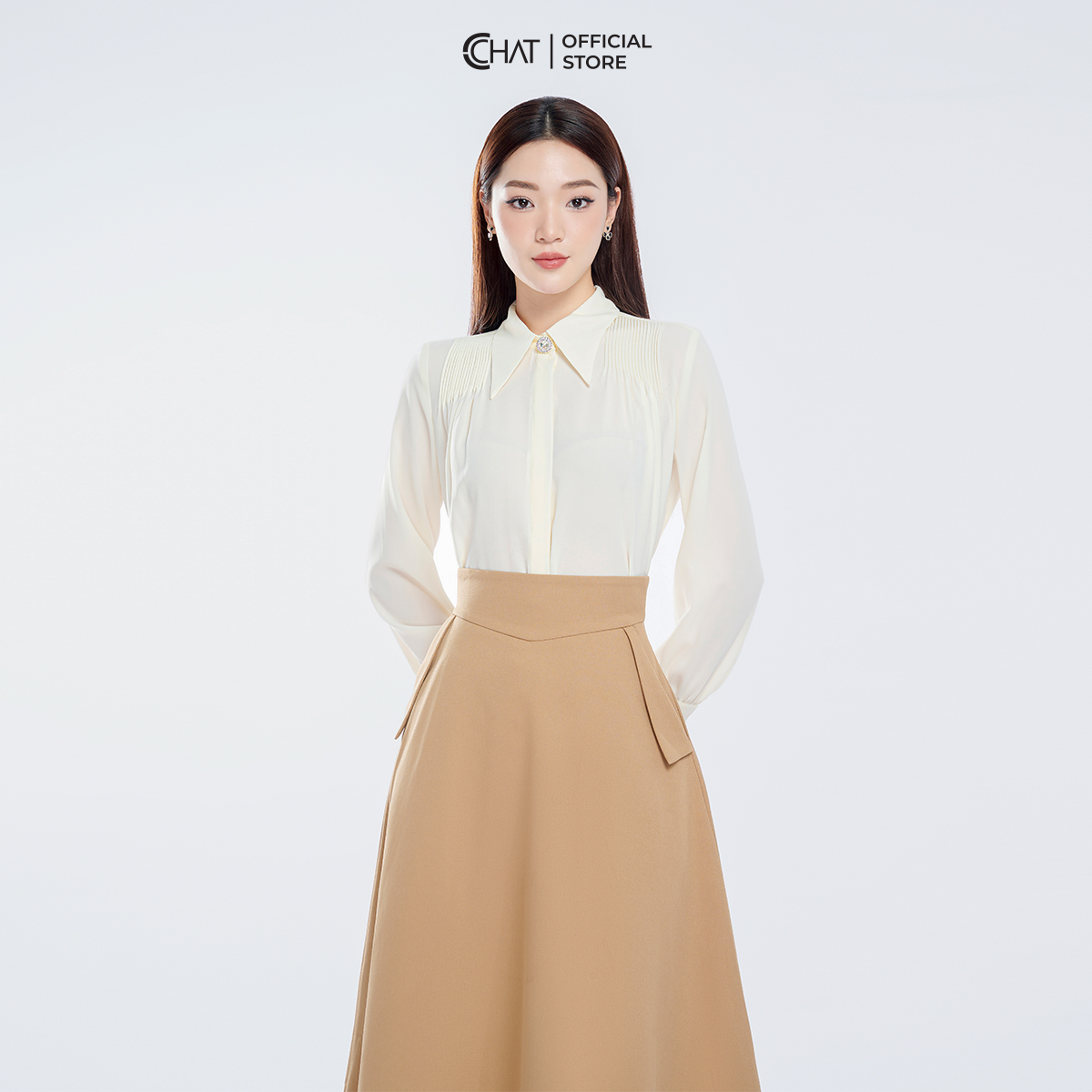 Áo Sơ Mi Nữ  Kiểu Nhún Vai 2 Bên Dáng Suông Chất Mango Cao Cấp 53FDE2009ST