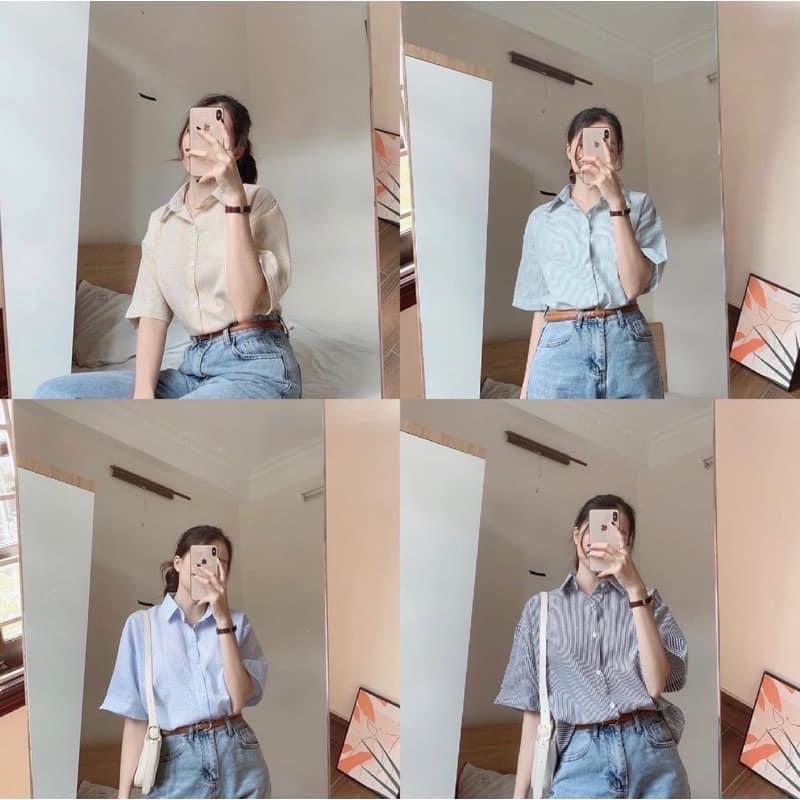 Áo sơ mi kẻ sọc thô xốp ulzzang