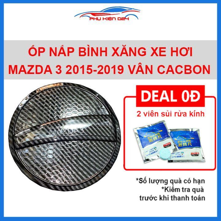 Ốp nắp bình xăng Mazda 3 2015-2019 vân cacbon chống trầy trang trí ô tô
