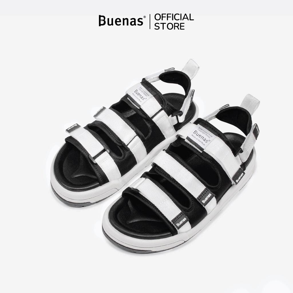 Giày sandal nam nữ unisex đi học quai ngang Buenas Sport SD6879 quai trắng đế cao 3 phân
