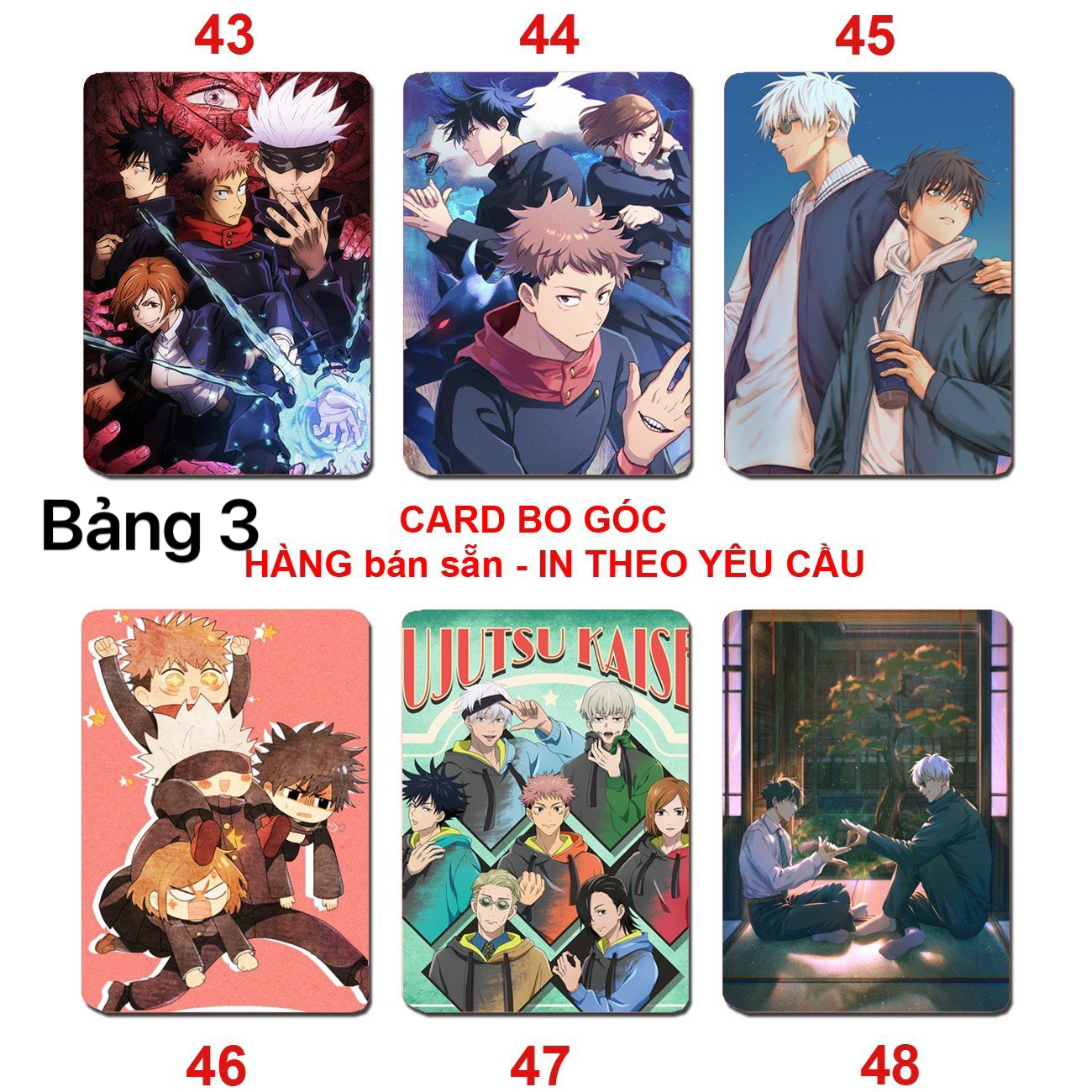 Card bo góc JuJutsu Kaisen 6 ảnh khác nhau/ Thẻ card anime JuJutsu Kaisen