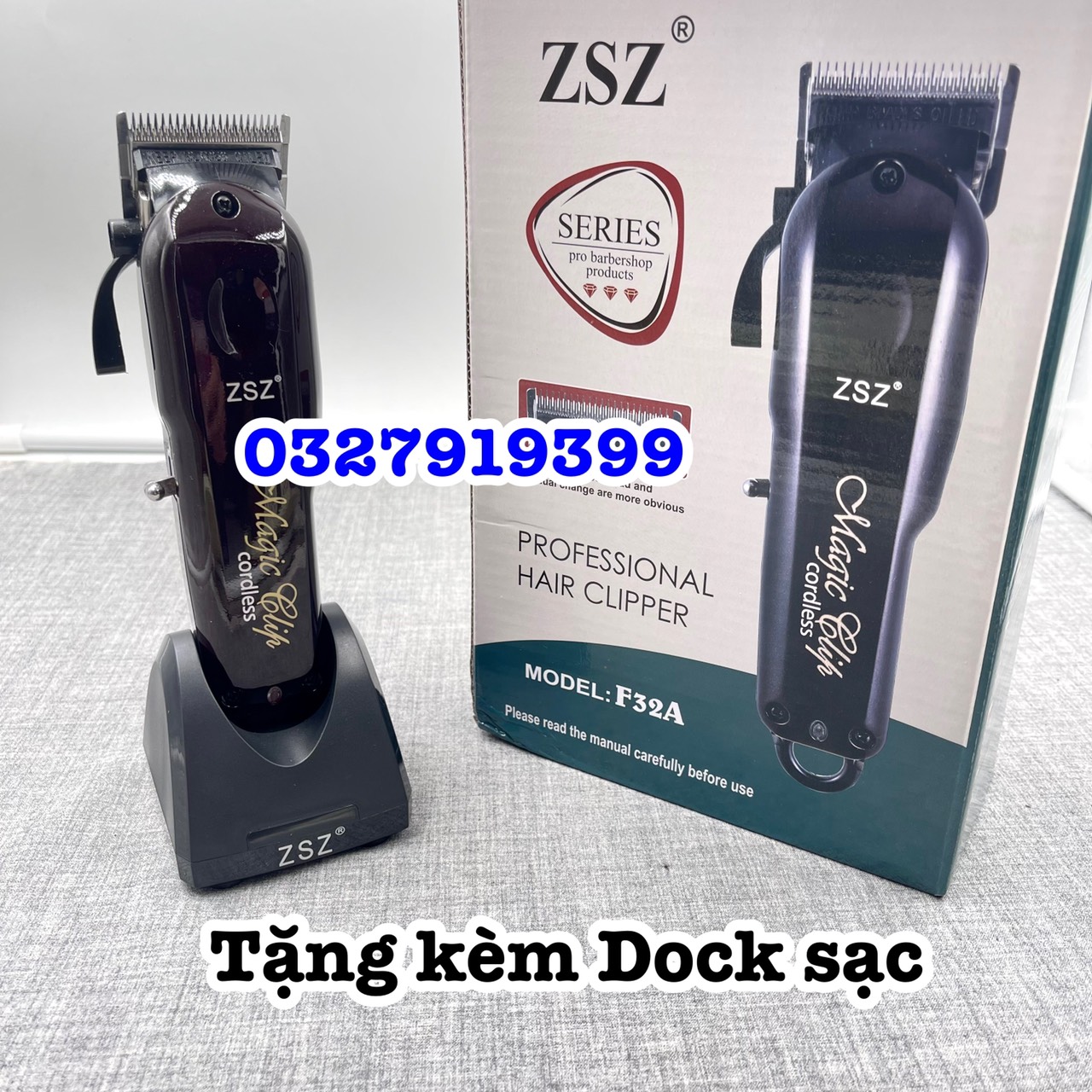Tông đơ cắt tóc chuyên nghiệp lưỡi kép F32 - tặng Dock sạc