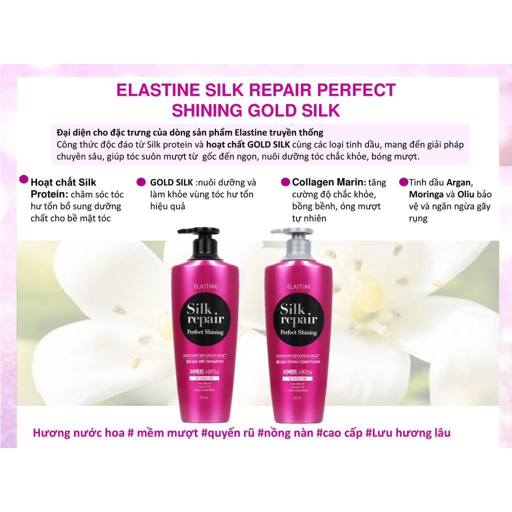 Bộ đôi gội xả chăm sóc và nuôi dưỡng tóc Elastine Silk Repair Perfect Shining Gold Silk 550mlx2