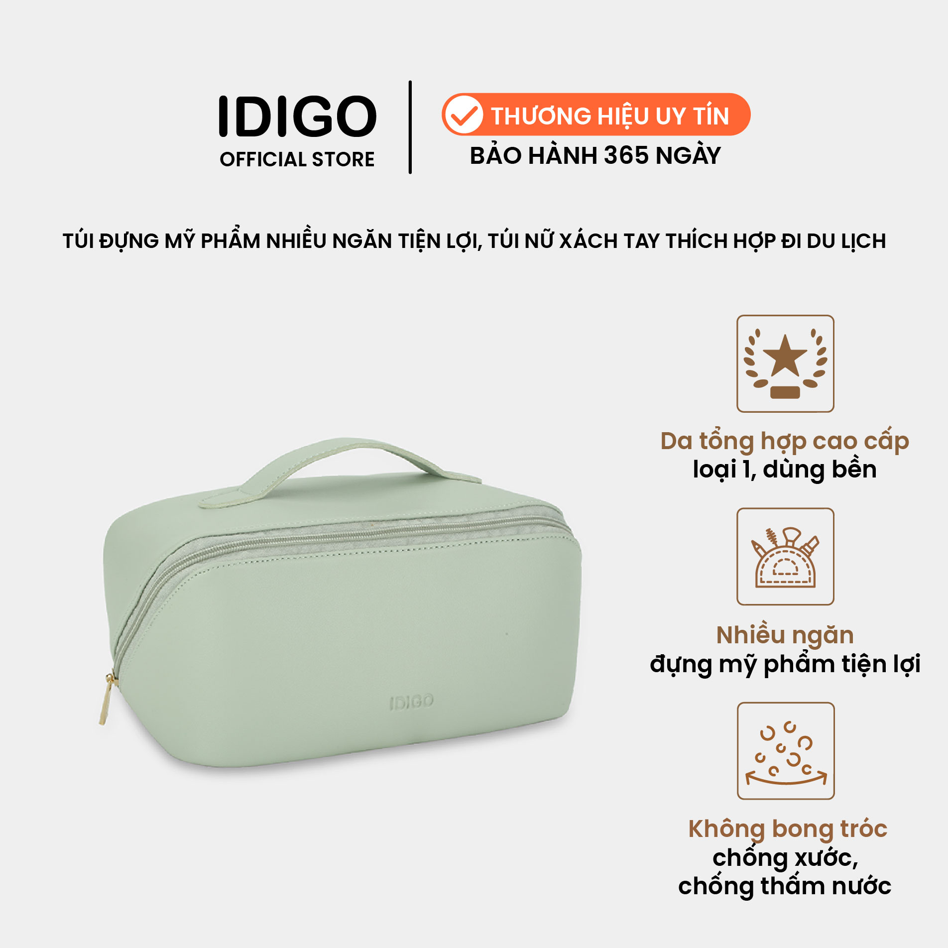 Túi đựng mỹ phẩm nhiều ngăn chuyên dụng, túi nữ xách tay đựng đồ vệ sinh cá nhân mang theo du lịch IDIGO FB2-1232