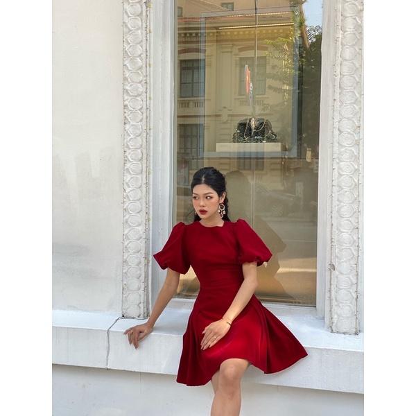Đầm cổ tròn tay bồng xếp ly eo tiểu thư Molly dress
