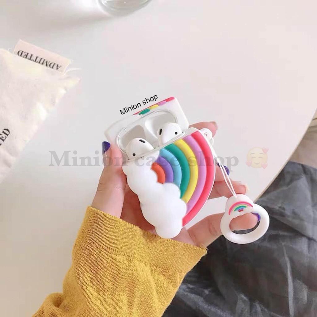 Hình ảnh Bao Case Ốp dành cho airpod 1 và 2, tai nghe bluetooth i11,i12, i100, i9s... silicon 3D Rainbow cao cấp