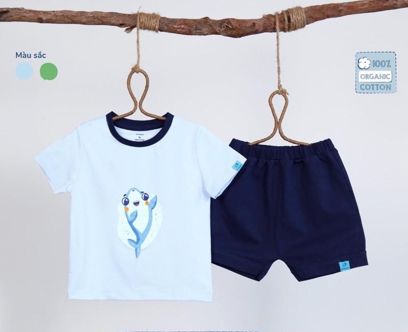 Bộ quần áo cộc tay bé trai từ 1 tuổi đến 5 tuổi chất cotton organic MP005
