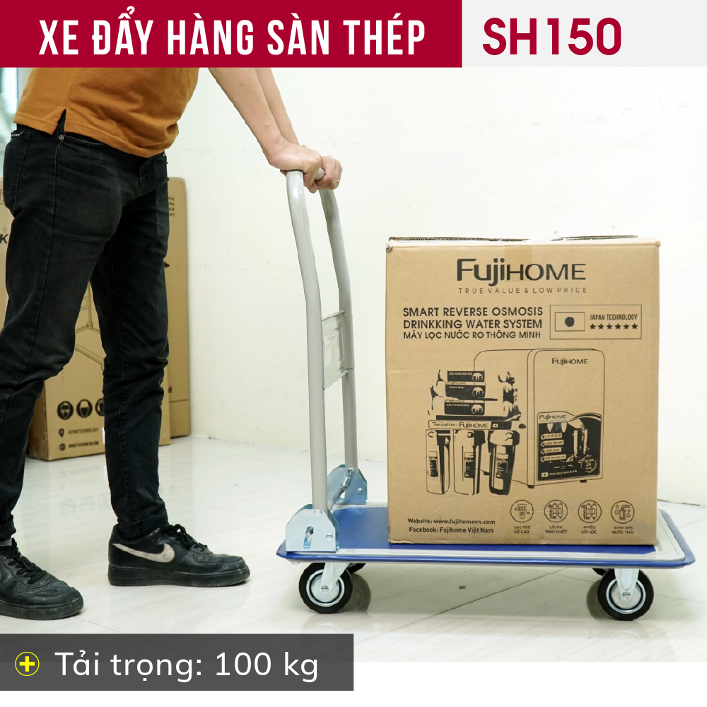 Xe kéo hàng 4 bánh gấp gọn 100kg Nhật Bản Fujihome sàn thép, bánh cao su cao cấp siêu bền không ồn, xe chở đồ đẩy hàng gấp gọn đa năng platform hand truck