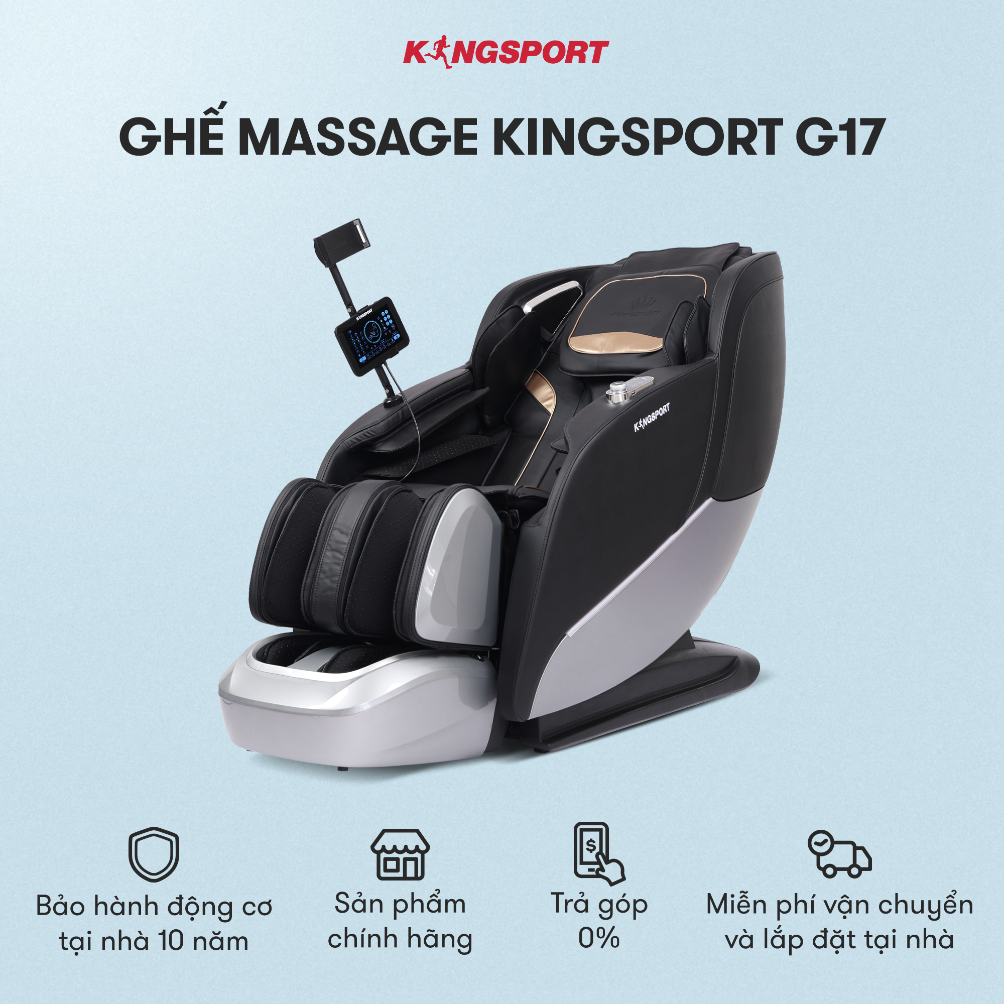 Ghế massage KINGSPORT G17 công nghệ Massage Kingtech Touch Pro, công nghệ massage sóng âm, 12 bài massage chuyên nghiệp