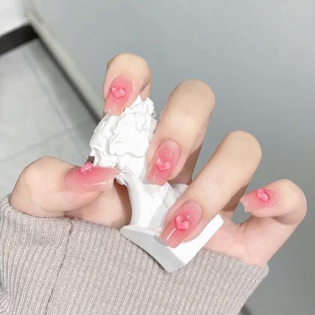 Set 100 Trái Tim Quả ĐàoTrong Suốt Pha Lê Đính Móng