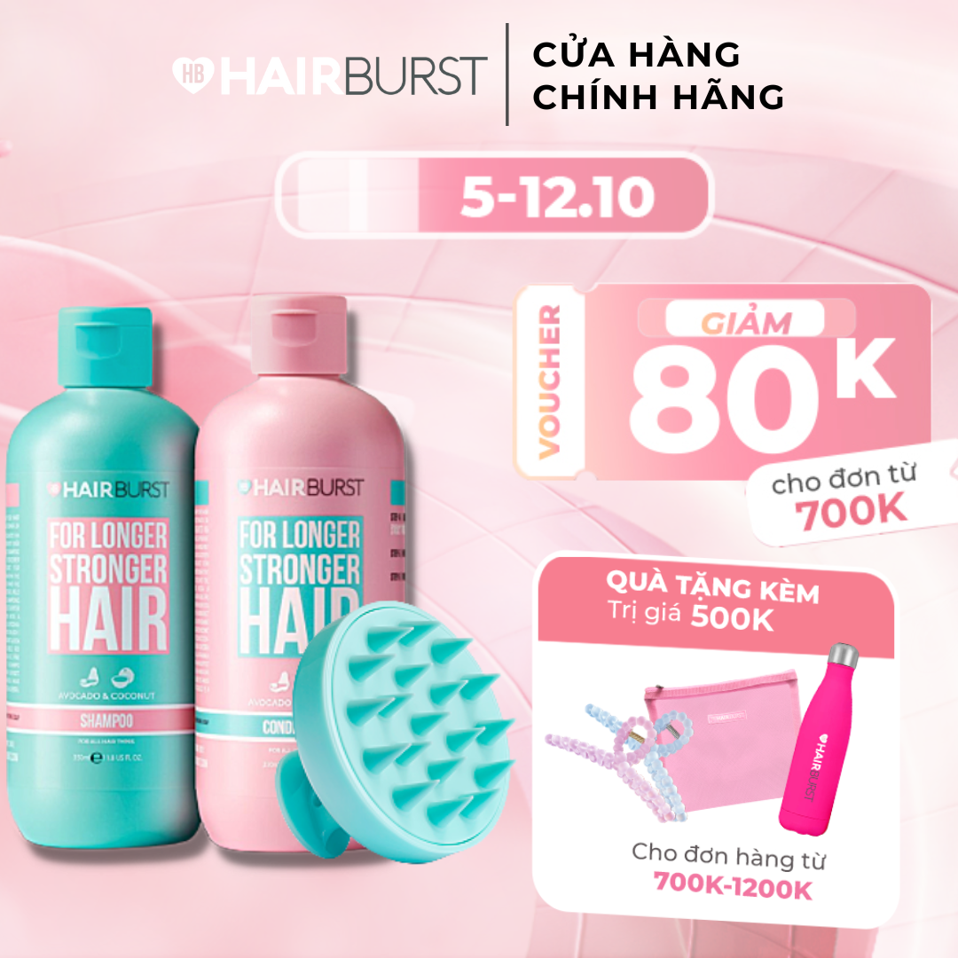 Combo chăm sóc da đầu set gội xả 350ml/chai + lược gội đầu Hairburst