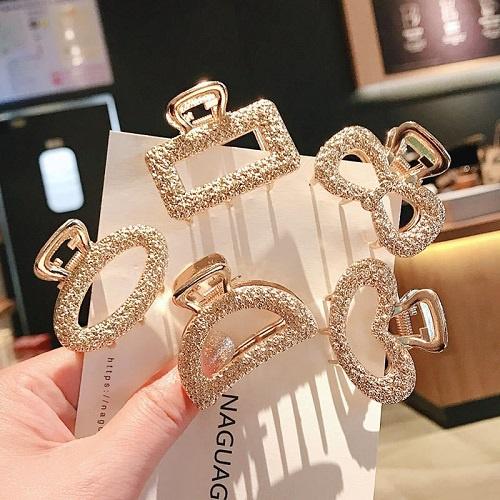 Set 5 Kẹp Tóc Đính Đá Vân Nổi Mạ Vàng Phong Cách Hàn Quốc Cho Nữ