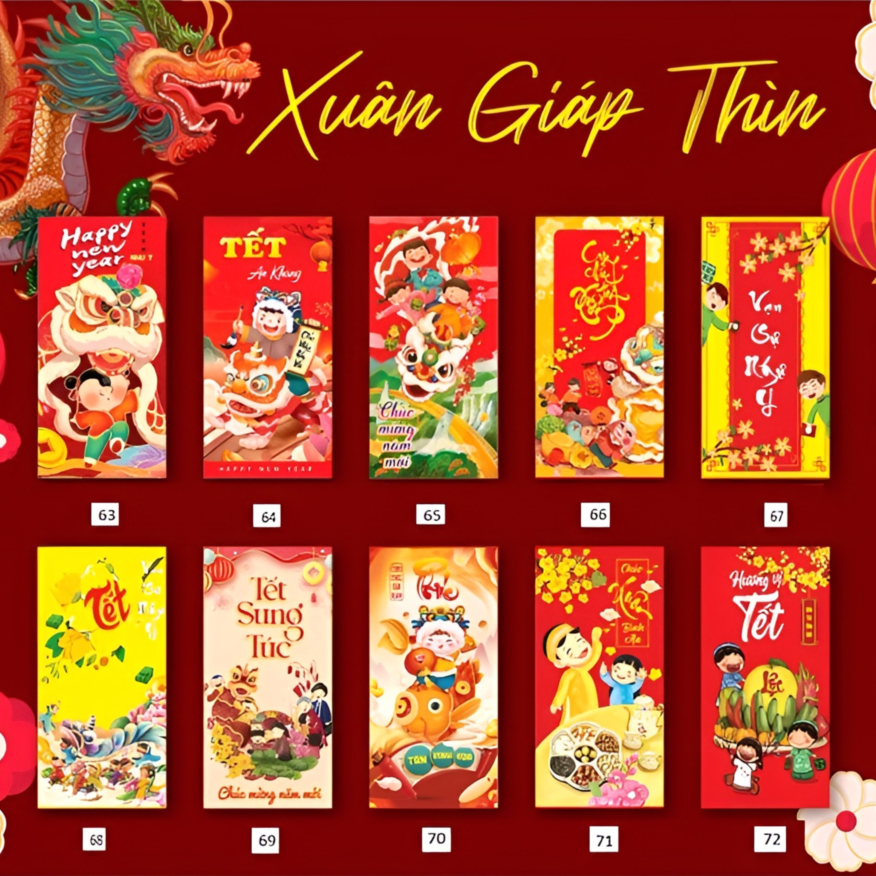 Set 10 Bao Lì Xì Tết 2024 Giáp Thìn Túi Đựng Tiền Mừng Tuổi 12 Con Giáp Xuân Mú Lân Áo Dài Truyền Thống Legaxi