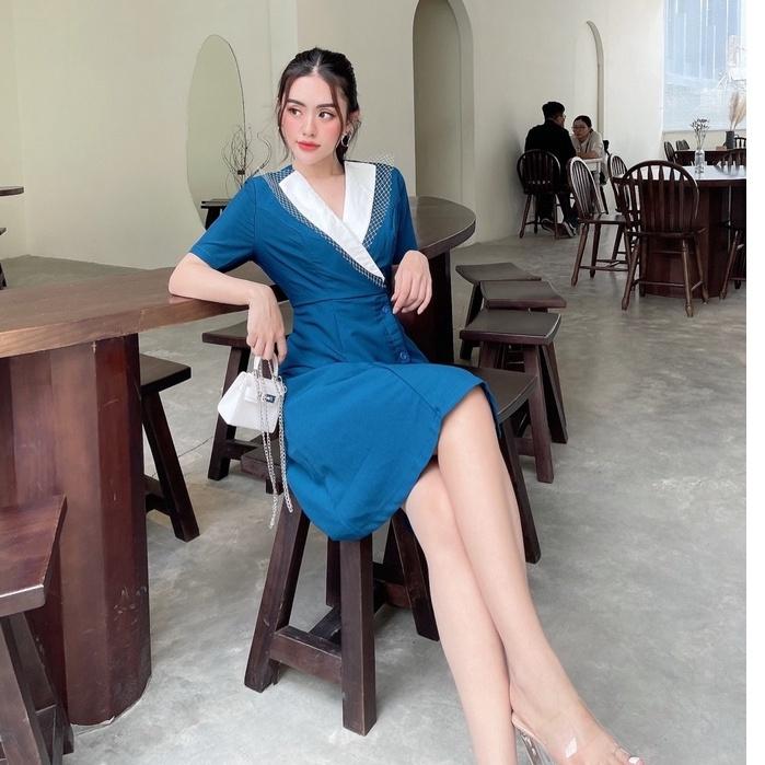 VÁY CÔNG SỞ - XANH CỔ TIM THANH LỊCH - ĐẦM NỮ XINH - GD182