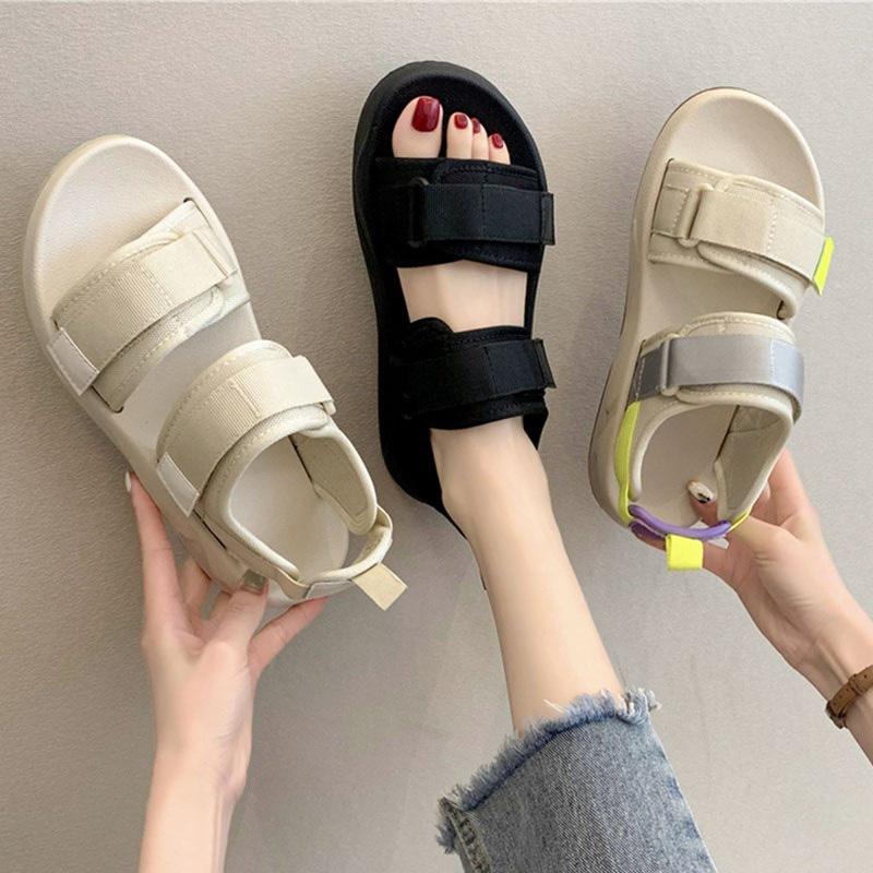 Sandal nữ 2 quai ngang phong cách Hàn Quốc- 3 màu đen kem trắng