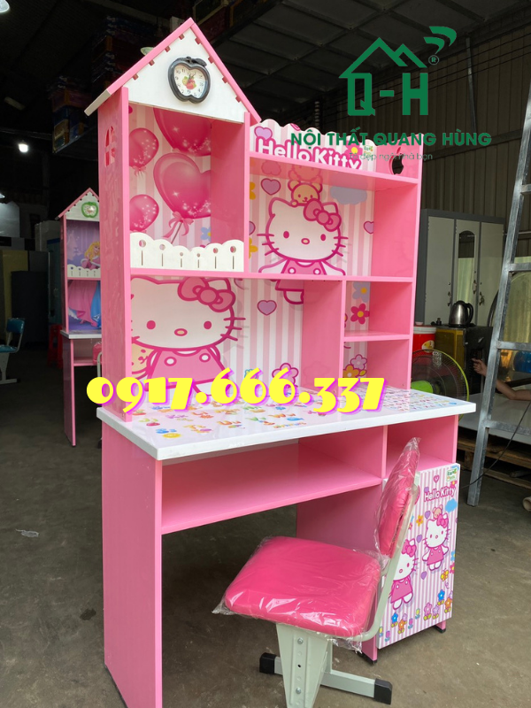 Bàn học sinh nhựa đài loan in 3D Hello Kitty - NTQH13 - ngang 1m2 cao 1m73 sâu 45 cm