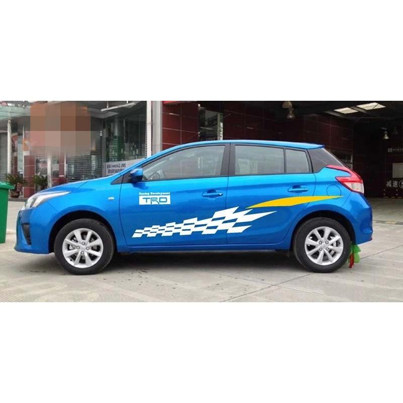 Bộ Tem Decal TRD Kẻ Sọc ô Cờ Dán Sườn Xe ô Tô MS-127