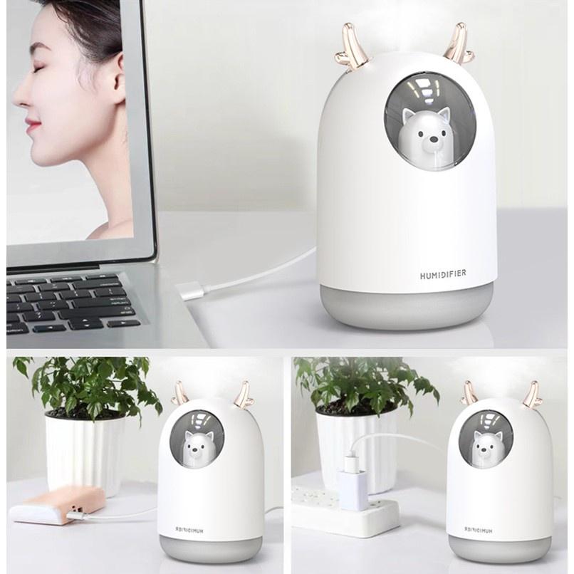 Máy xông tinh dầu, tạo độ ẩm sạc usb hình gấu tích hợp chức năng đèn LED