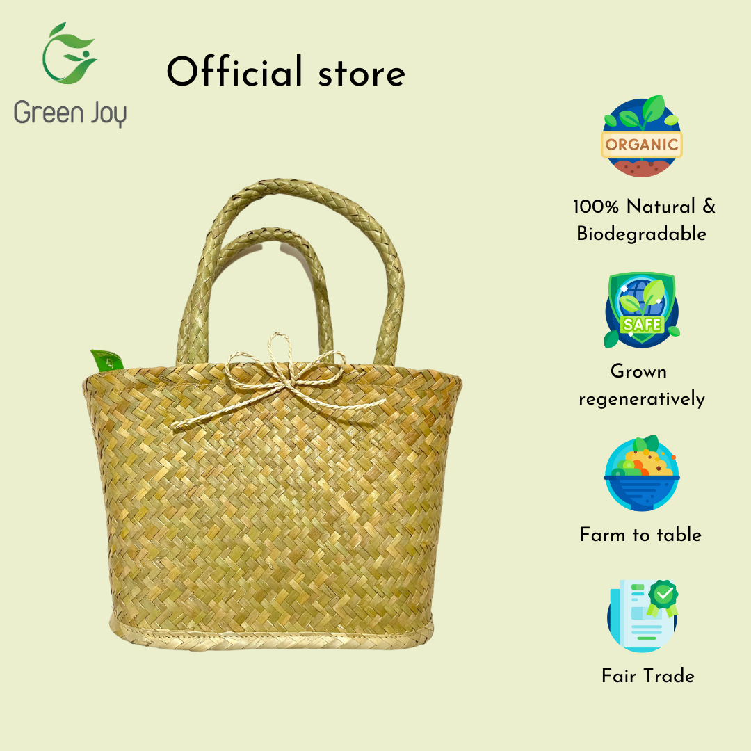 Giỏ cỏ bàng picnic có nơ Green Joy