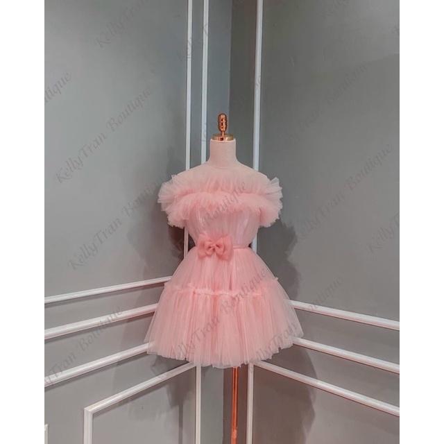 Đầm xoè cúp lưới bẹt vai phối nơ eo TRIPBLE T DRESS - size M/L - MS382V