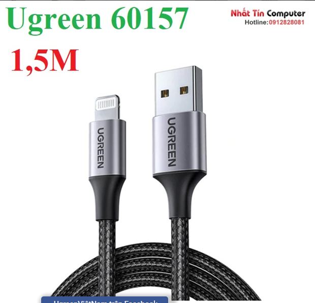 Cáp Usb ra Lightnings mạ nickel đầu bọc nhôm Ugreen 60157 1.5m B - hàng chính hãng