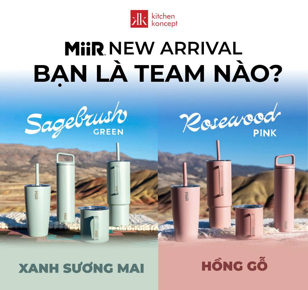 MiiR - Ly Bình giữ nhiệt 5 món - Màu Xanh Sương Mai/ Hồng Gỗ