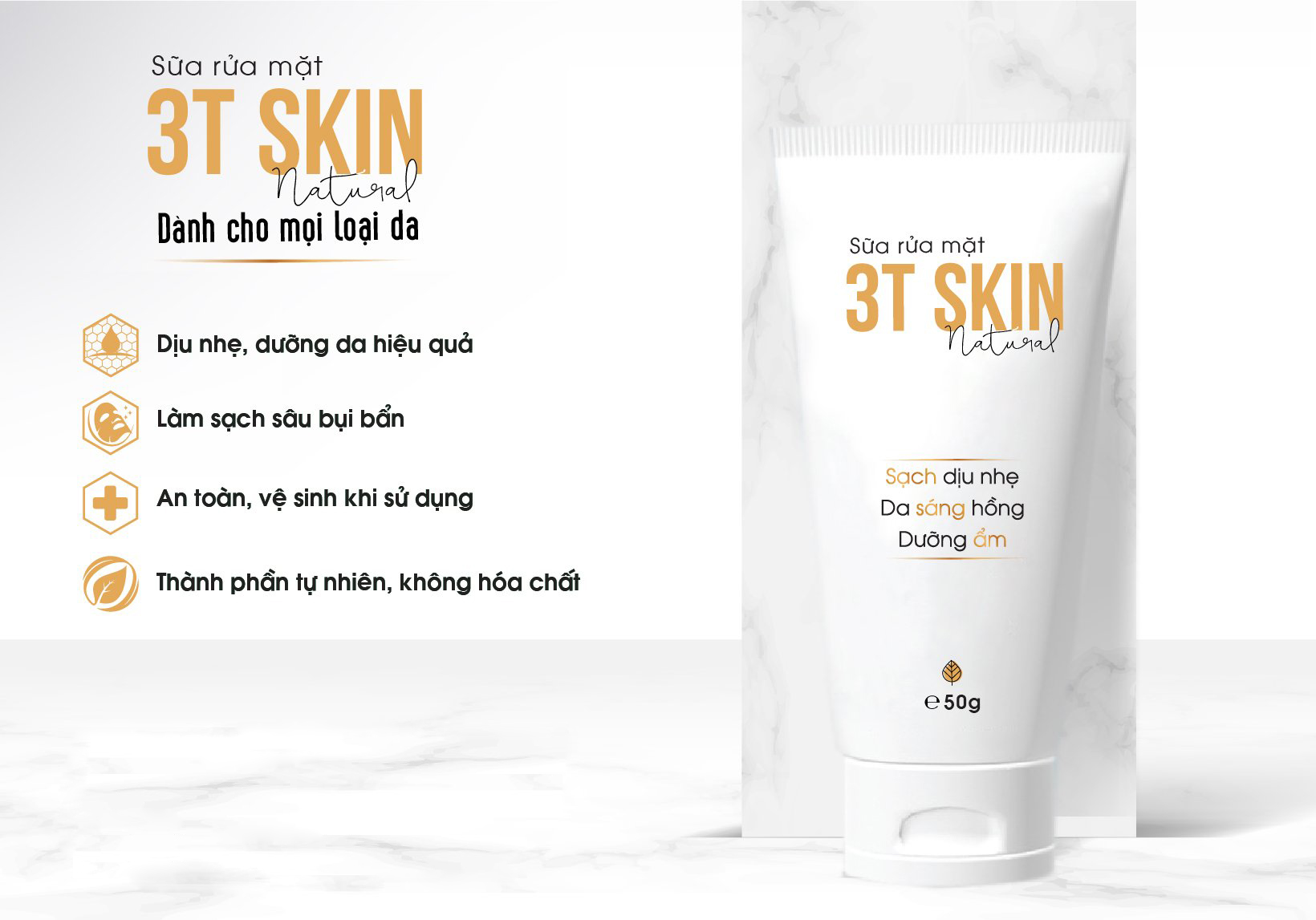 Combo 2 Sữa Rửa Mặt 3T Skin Sạch Sâu Dịu Nhẹ, Da Sáng Mịn Chiết Xuất Thiên Nhiên (50gr)