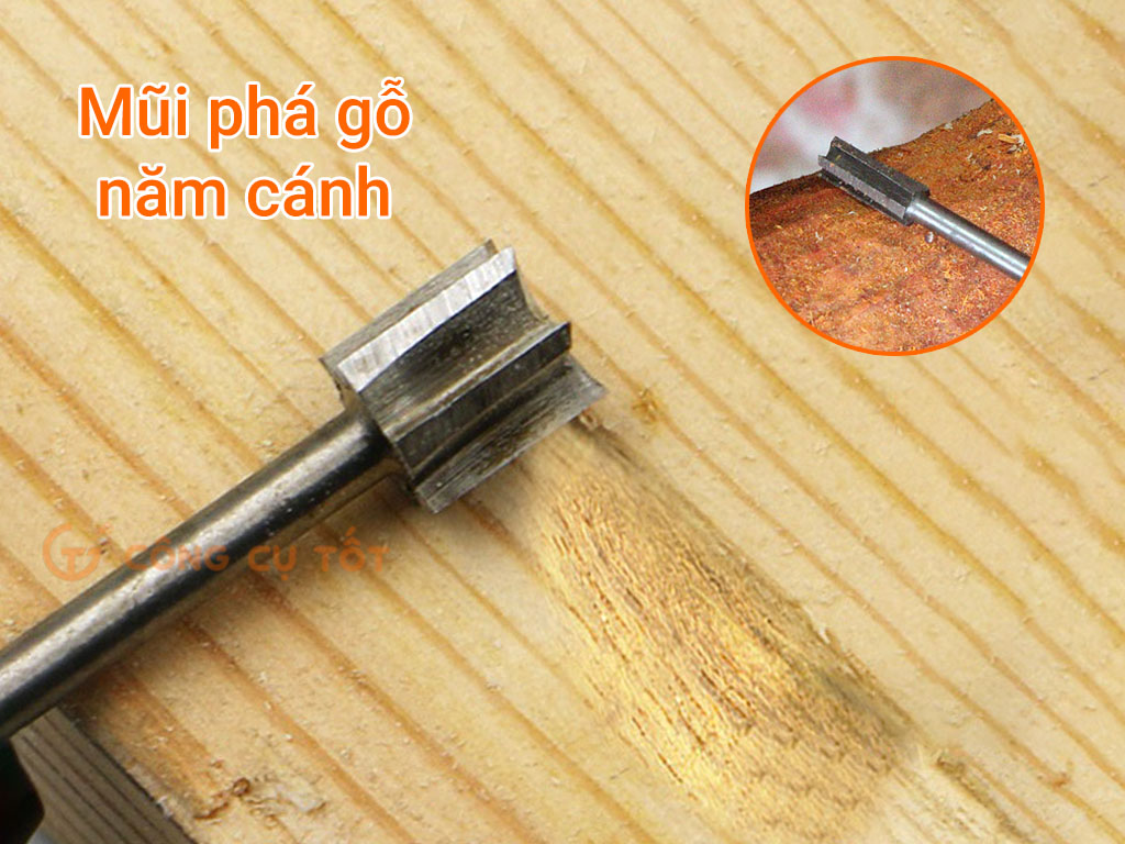 Bộ 5 đầu điêu khắc gỗ trục 3mm cỡ 8mm bằng thép 45