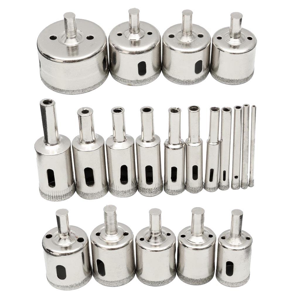 20 chiếc Kim Cương Khoan Bộ Cưa Lỗ Dụng Cụ Cắt Kính Đá Cẩm Thạch 3-50mm Kim Loại