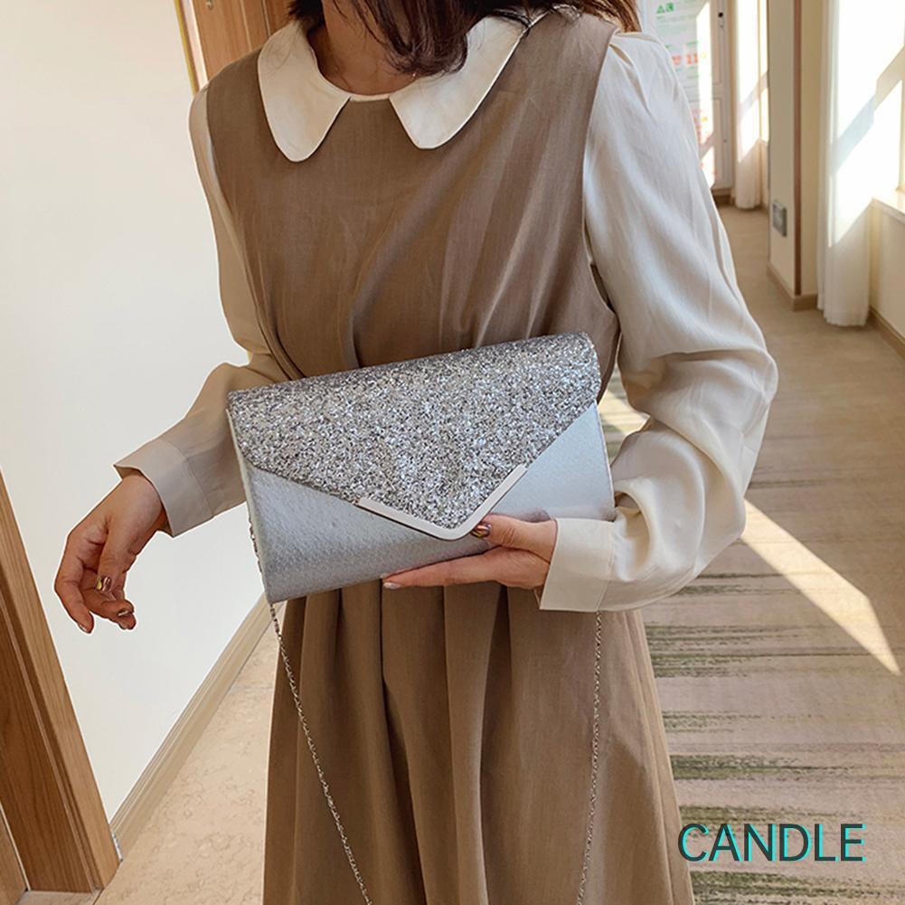 Túi Da Đeo Chéo Đính Kim Sa Lấp Lánh Cho Nữ