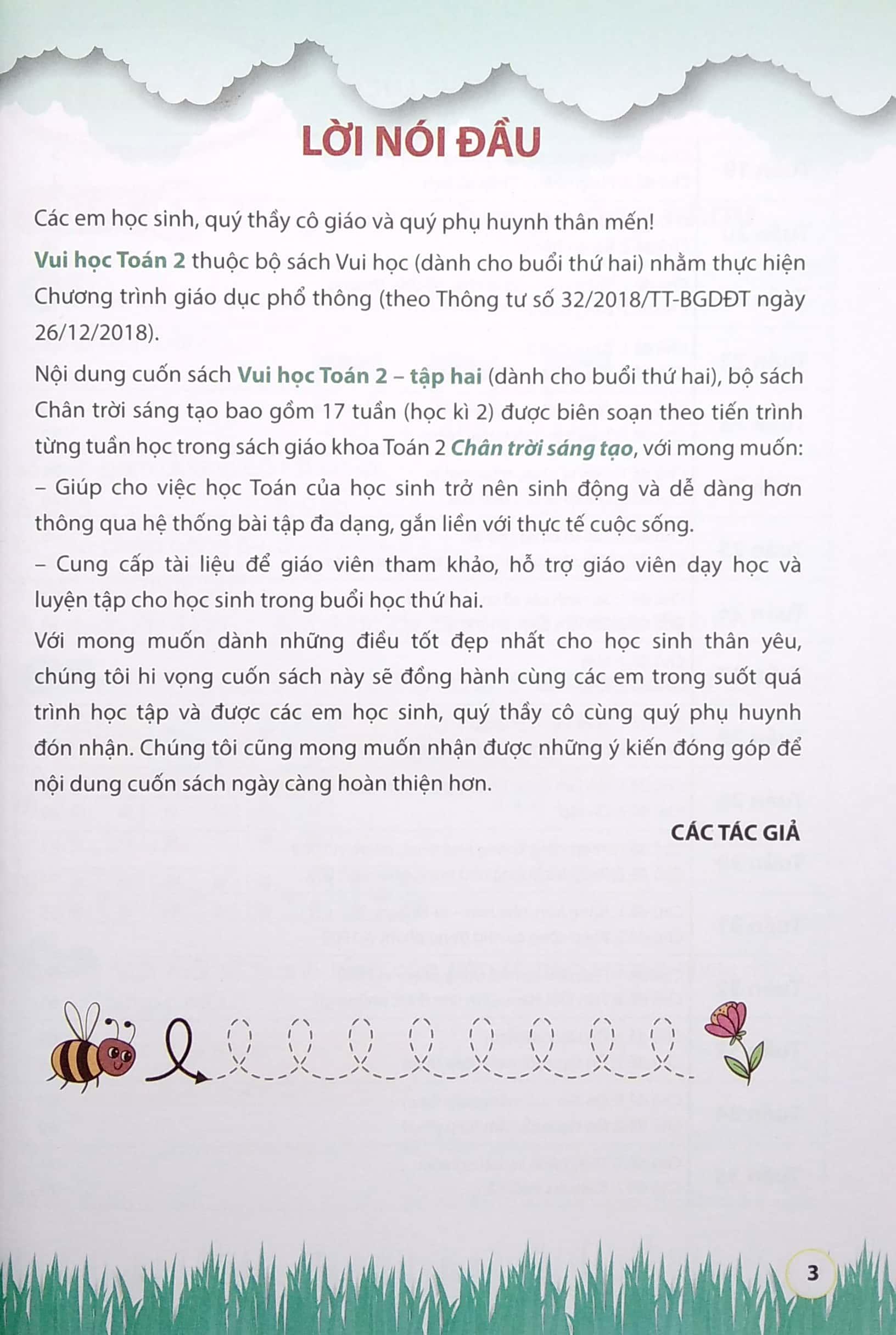 Vui Học Toán Lớp 2 - Tập 2 (Dành Cho Buổi Thứ Hai - Bộ Sách Chân Trời Sáng Tạo) (Tái Bản 2022)