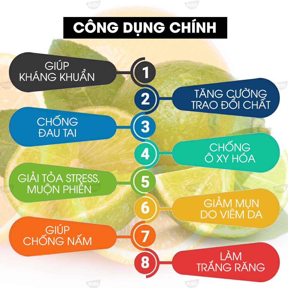 Tinh Dầu Chanh Tươi Kobi Lemon Essential Oil Dùng Xông Phòng, Giúp Thanh Lọc Không Khí, Tăng Cường Miễn Dịch, Tinh Thần Sảng Khoái, Làm Sạch Đồ Dùng Gia Đình