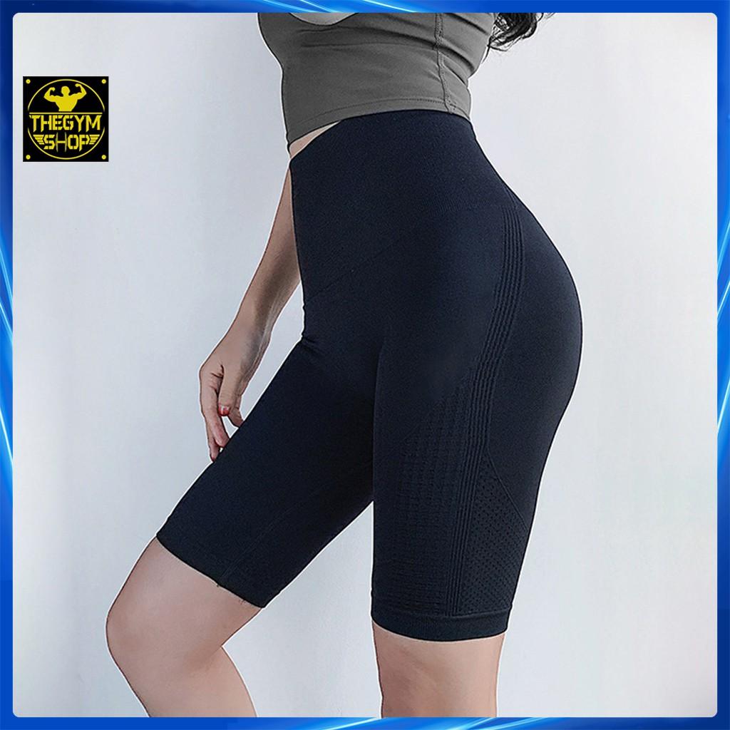 Quần đùi tập gym yoga legging nữ cạp cao AMIN AM027 quần lửng đùi ngố tập gym yoga aerobic co dãn 4 chiều