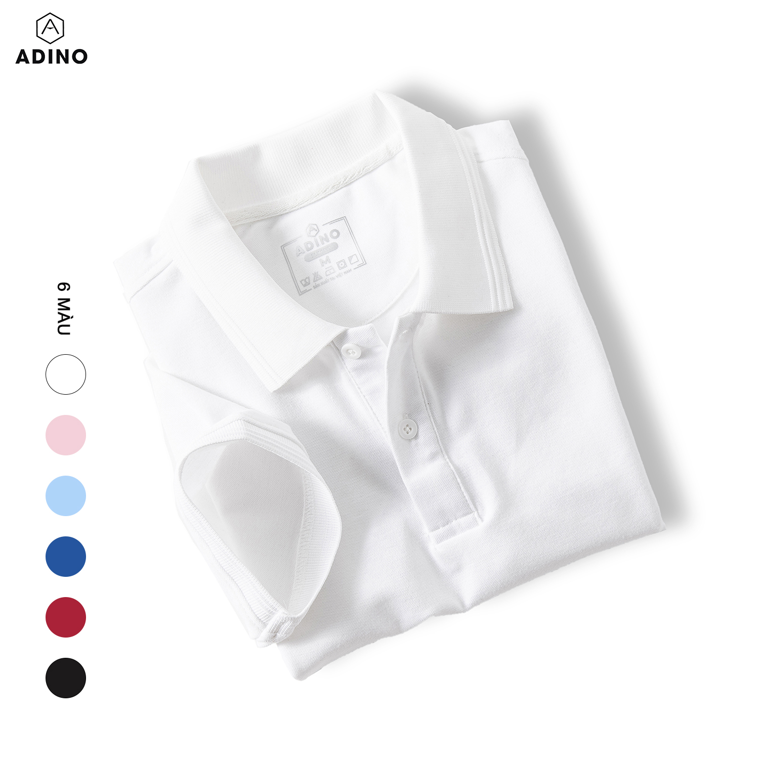 Áo polo nữ màu trắng phối viền chìm ADINO vải cotton polyester mềm dáng slimfit công sở hơi ôm trẻ trung APN03