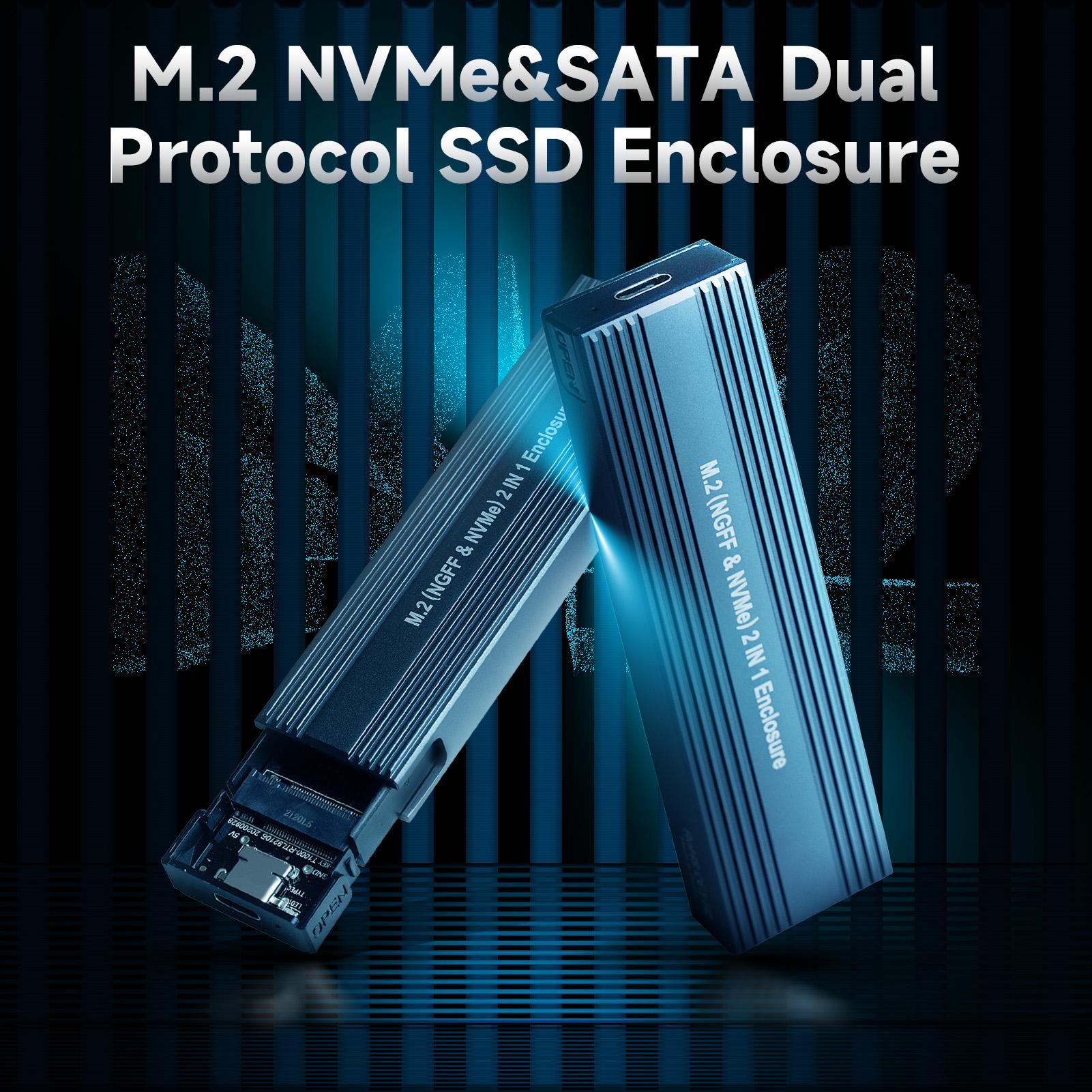 M.2 NVMe&SATA Dual Protocol Mobile Hard Disk Case External SSD Enclosure Fast Transmit Aluminium Magnesium Alloy Shell
