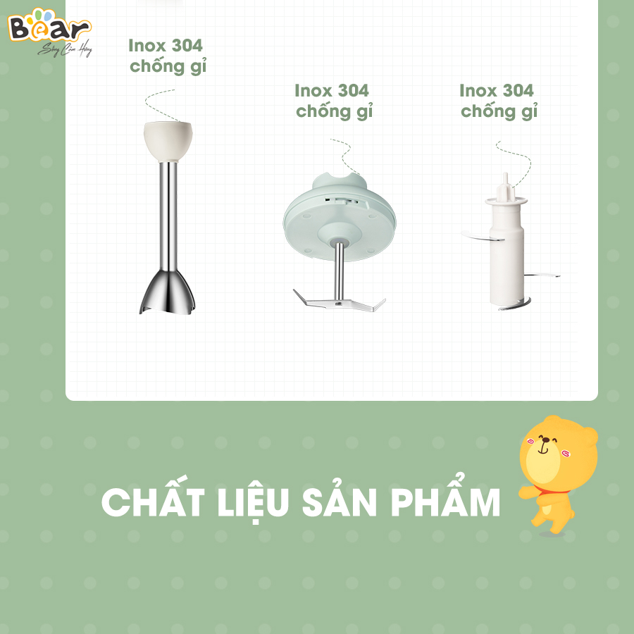 Bộ Máy Xay Bear Đa Năng Xay Ăn Dặm, Xay Cháo, Xay tỏi ớt, Đánh Trứng Cầm Tay Tiện Lợi - JBQ-B50E1