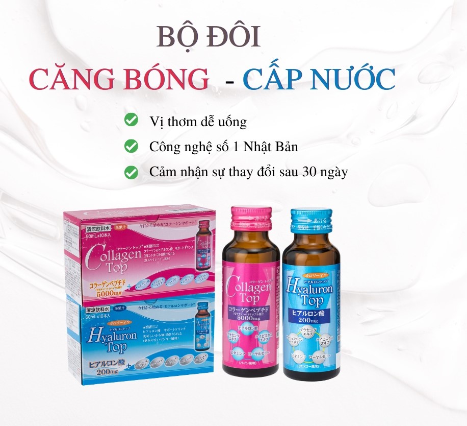 Collagen Top, Hyaluron Top, Placenta Top Nước uống bảo vệ sắc đẹp & sức khỏe (10 chai x 50ml) Nhật Bản