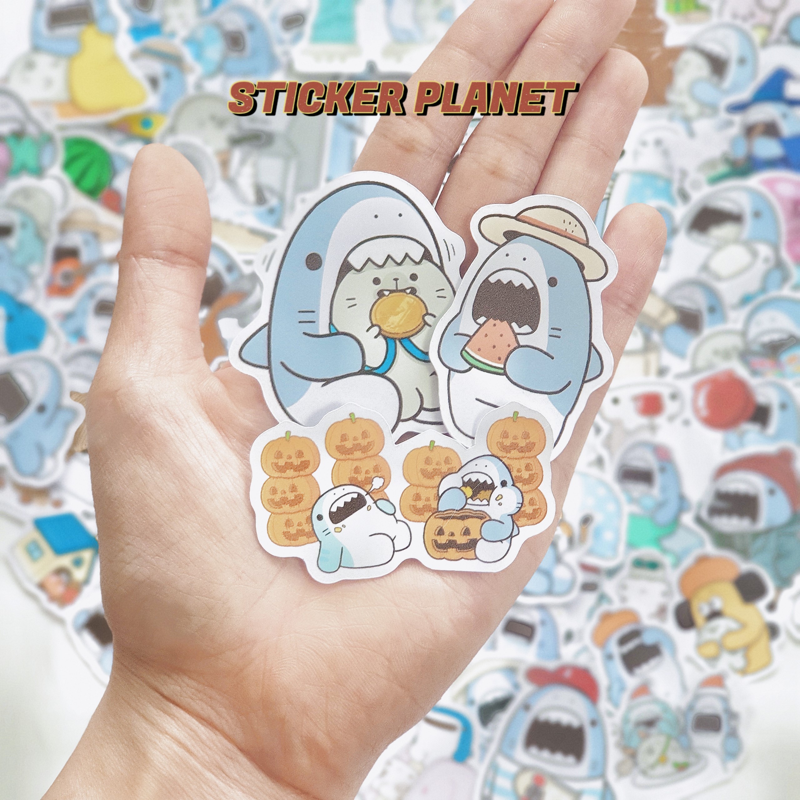 Sticker cá mập cute Nhật Bản dán mũ bảo hiểm, laptop, ván trượt, bình nước- Nhãn Dán Decal Cắt Sẵn Từng Hình Dễ Dàng Sử Dụng