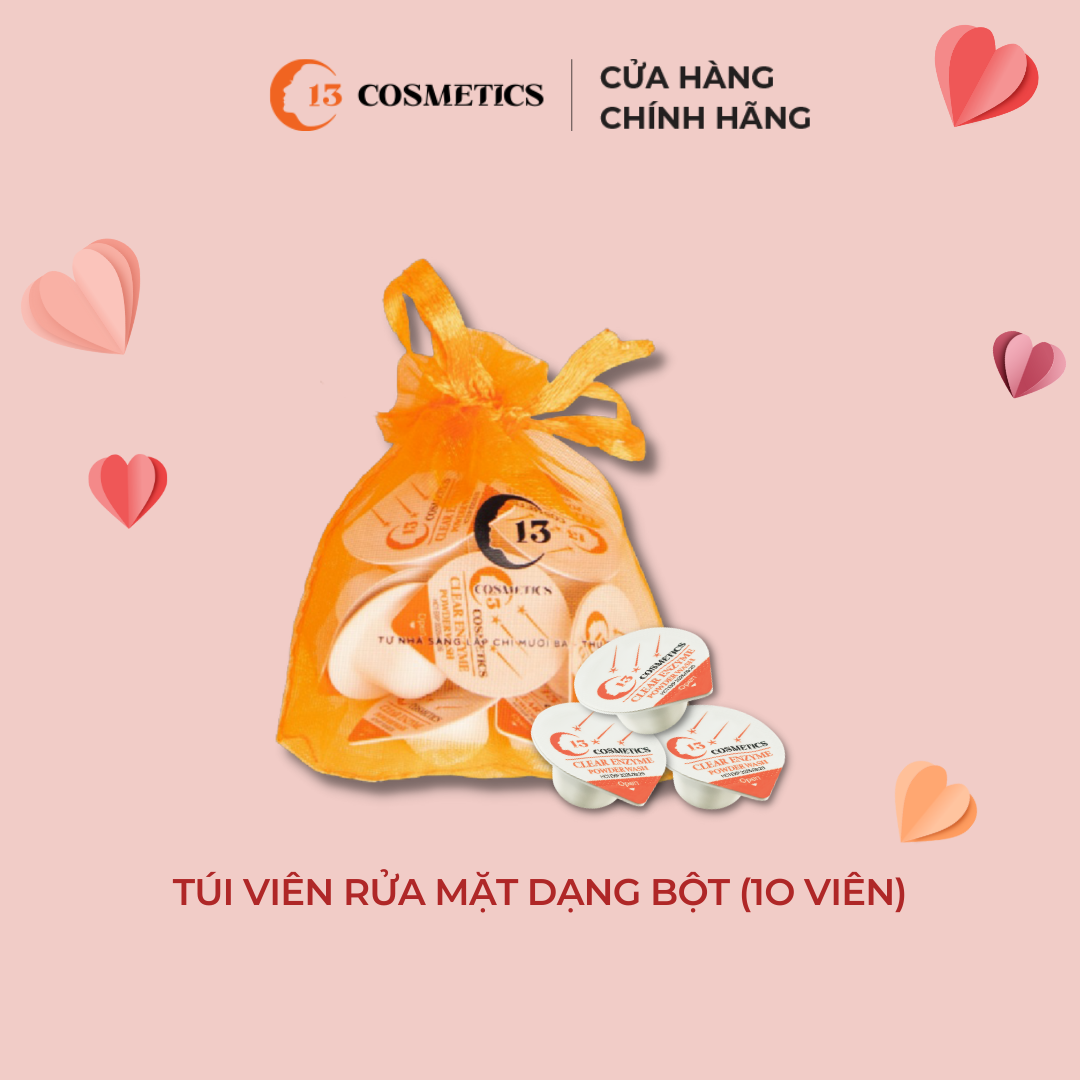 Túi 10 Viên Rửa Mặt Dạng Bột Ngừa Mụn, Tẩy Tế Bào Chết Công Nghệ Enzyme Thực Vật C13 Cosmetics Clear Enzyme Powder Wash