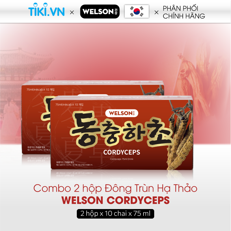 Combo 2 Hộp Nước đông trùng hạ thảo Hàn Quốc hỗ trợ tăng đề kháng Welson Cordyceps 2 x 10 chai x 75ml​