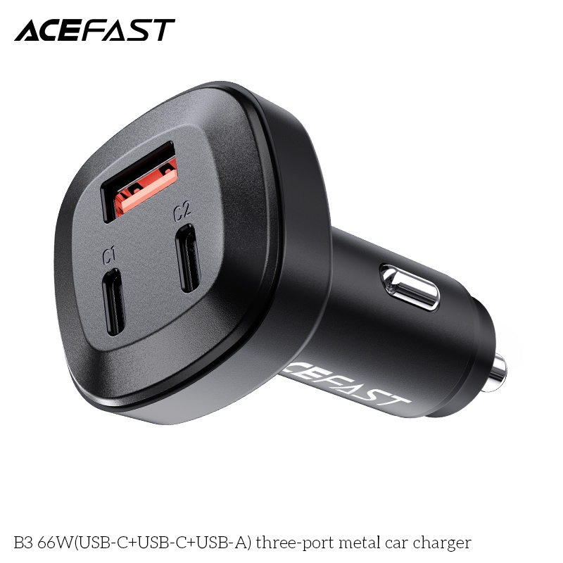 Sạc ô tô Acefast 66W 3 cổng 2xUSB-C + 1xUSB-A - B3 Hàng chính hãng Acefast