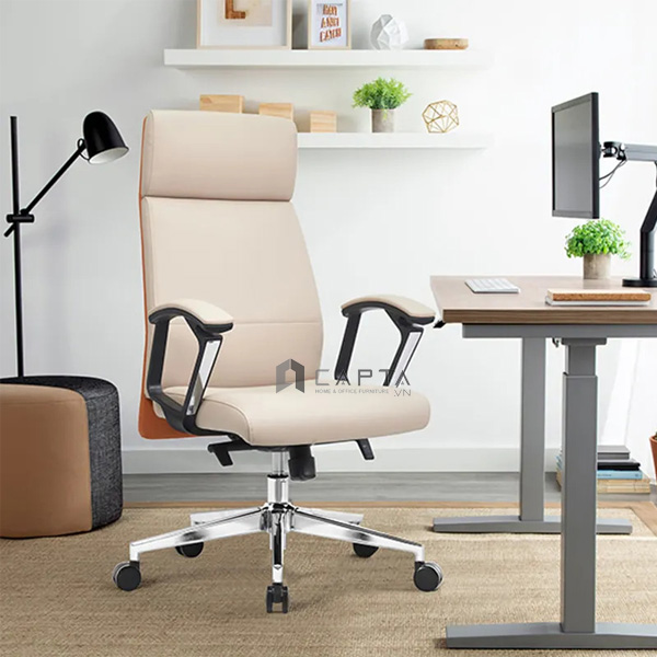 Ghế Giám đốc hiện đại CM4430-P Nội thất Capta Ghế xoay văn phòng dành cho Sếp nữ nệm da pvc ốp lưng tay nhựa ốp simili tăng giảm độ cao ngã nằm nghĩ trưa tại tp hcm