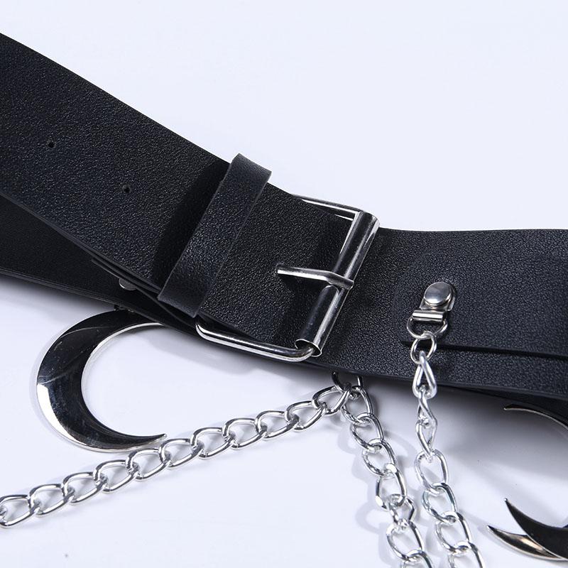 Gothic Bằng Da PU Cho Nữ Kim Loại Mặt Trăng Hình Dây Màu Phong Cách Punk Nữ Hợp Kim Chắc Chắn Pin Khóa Thắt Lưng Cinturon Mujer