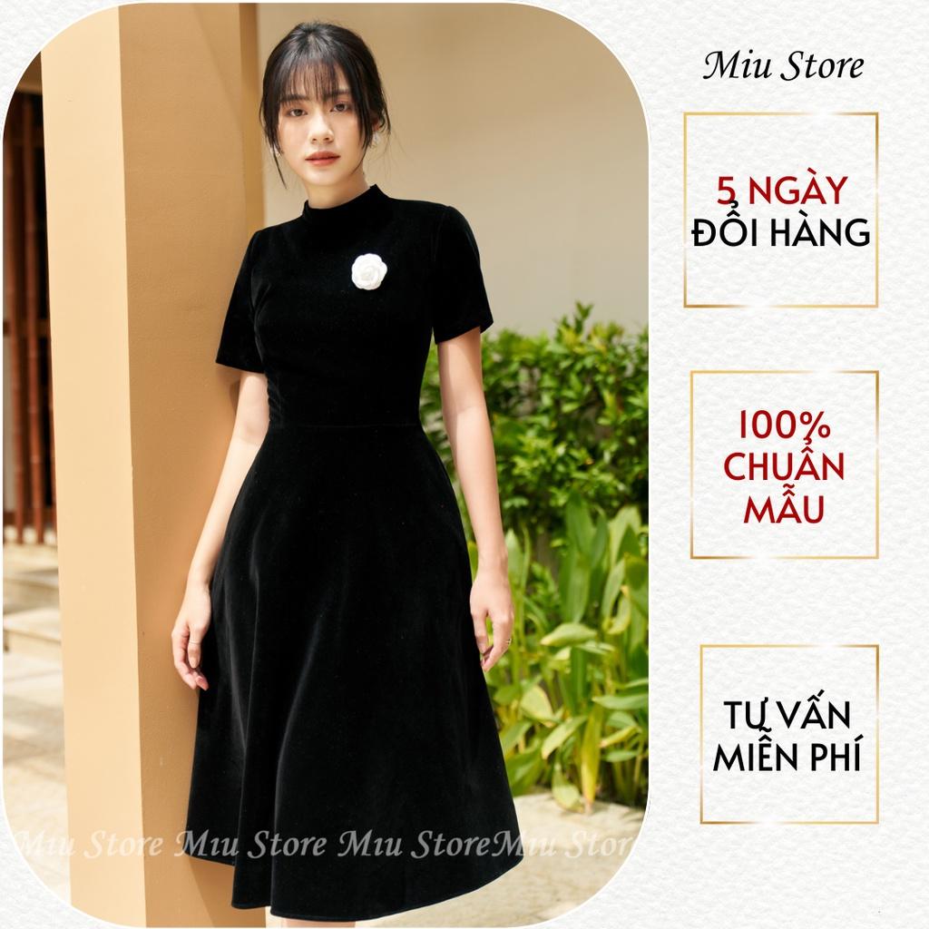 D00597 - Đầm thiết kế cao cấp nhung budodanh cổ tàu tùng xoè Miu Store