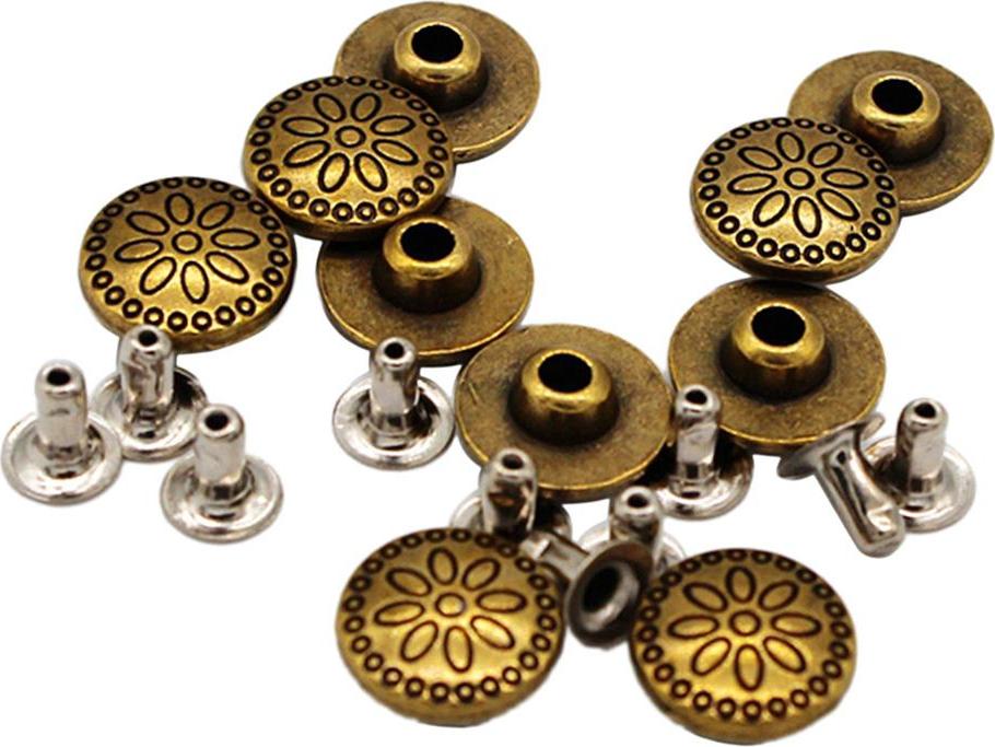 10 Bộ-Họa Tiết Hoa Tròn-Kim Loại Đinh Tán Đinh Nhọn Nailhead-Làm Đồ Da Thủ Công