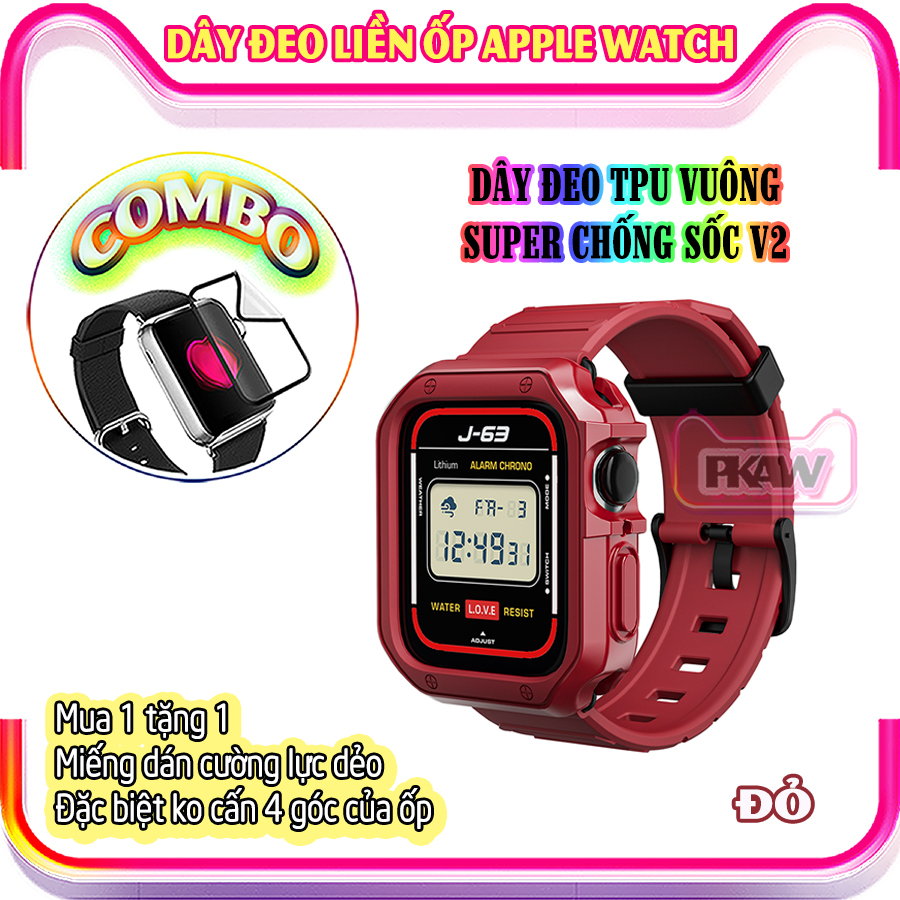 Dây Đeo khung ốp rời dành cho Apple Watch 7/6/5/4/3/2/1 size 38/40/41/42/44/45mm TPU vuông SUPER chống sốc V2 - nhiều màu