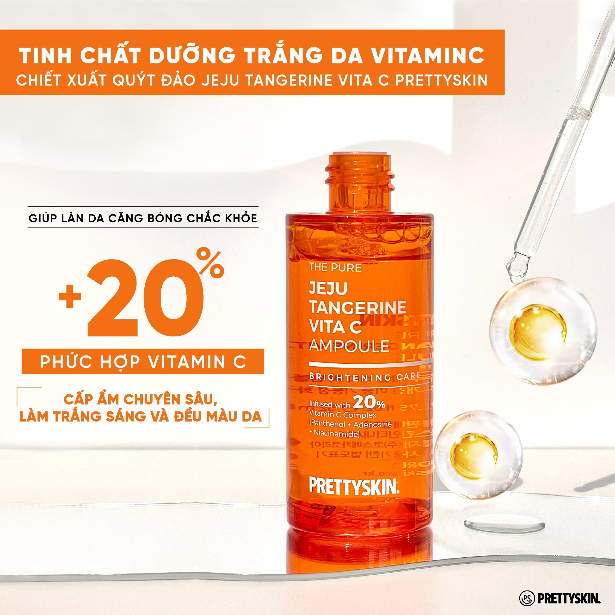 Tinh Chất Serum Dưỡng Trắng Da Phục Hồi Pretty Skin Hàn Quốc The Pure Jeju Tangerine Vita C Cấp ẩm chuyên sâu